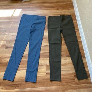 2 Net Ladies Elastic Waist Pull On Stretchy Skinny Pants Sz 38 (S/M) Green Blue